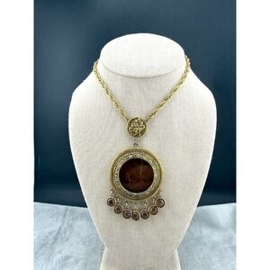 Vintage Goldette Necklace Venus Cupid Glass Intaglio Pendant Signed 22"